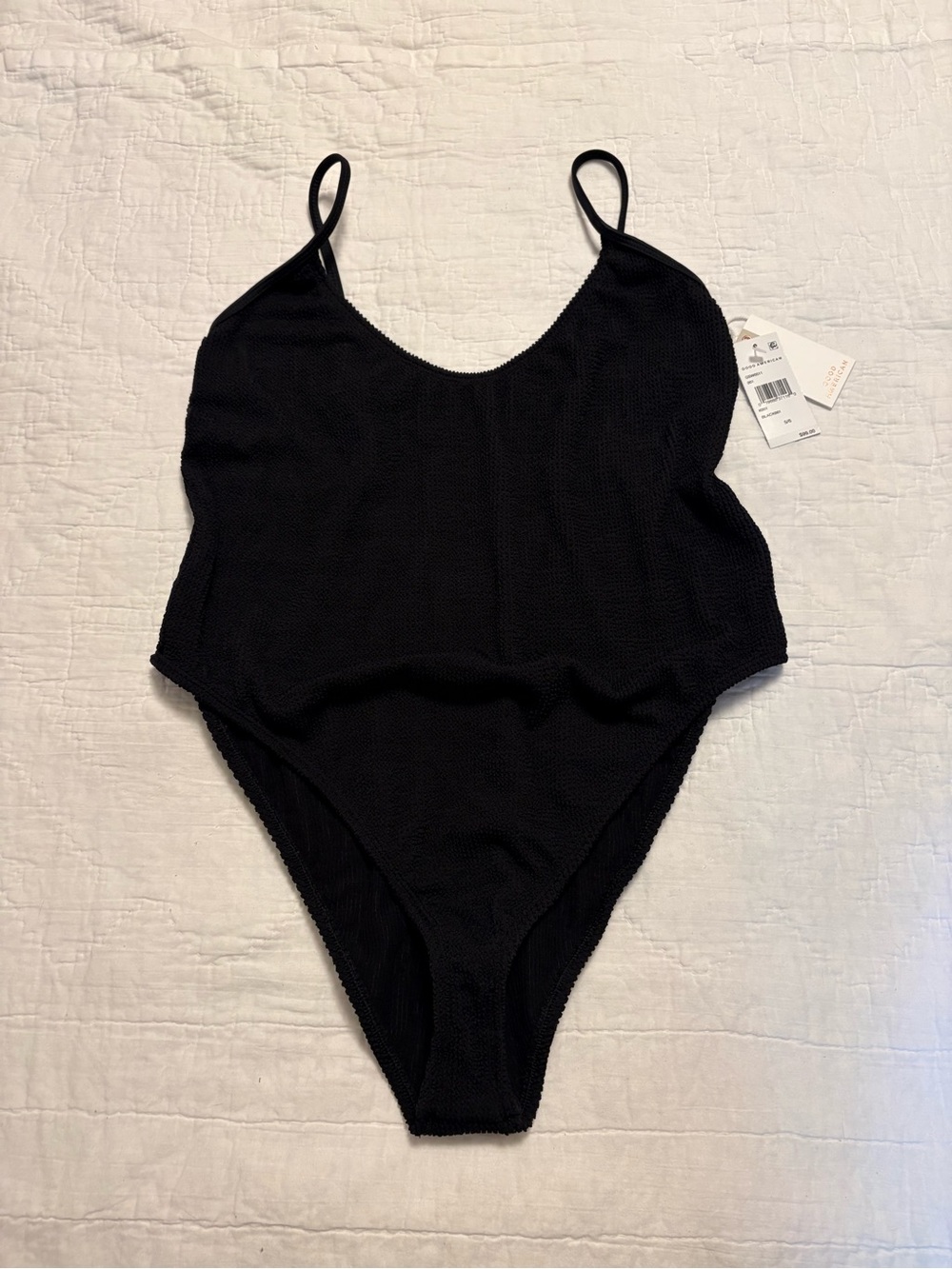 Good American NWT Black Textured Swim One-Piece Size 5/6 1XL/2XL